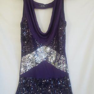 Umgee women's large sleeveless purple top with silver/black sequins